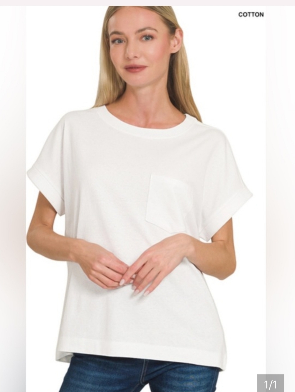 Zenana Outfitters White Short Sleeve Pocket Tee
